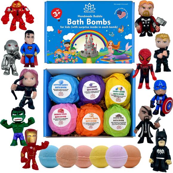 Bath Bombs for Kids with Surprise Cool SUPERHERO Toys Inside - Picture 1 of 5